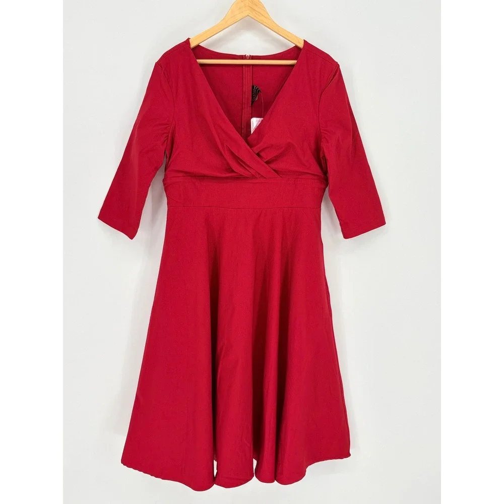 Pinup Couture Monica Dress Womens 2X Red Vintage Inspired‎ Swing Pockets NEW